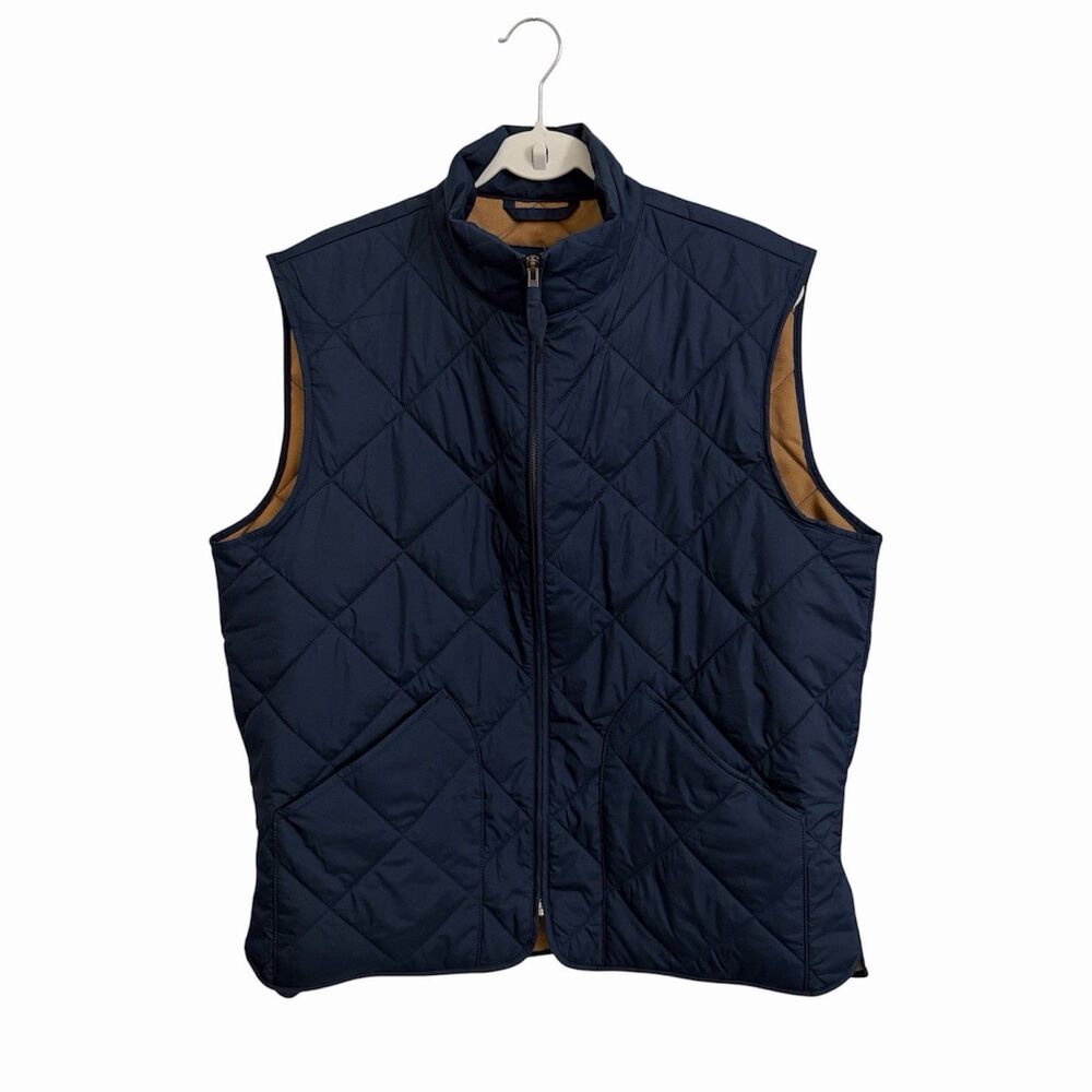 J. Crew Vest Mens Large Navy Blue Quilted Full Zip Preppy Jacket Outdoor